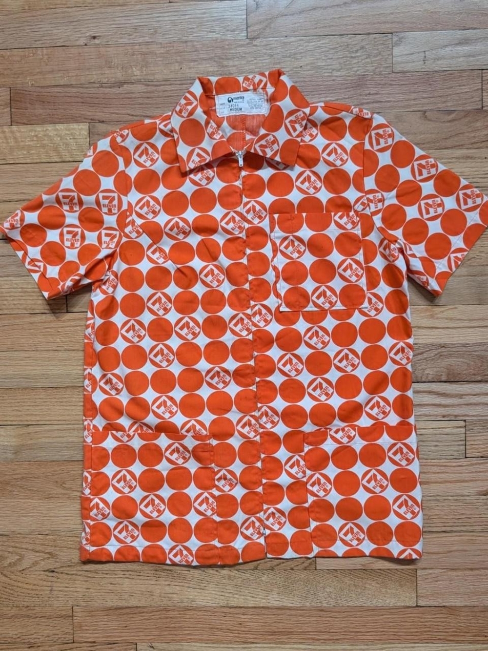 Vintage 1970s 7-Eleven Employee Uniform Shirt • Angelica Made USA • Rare Orange
